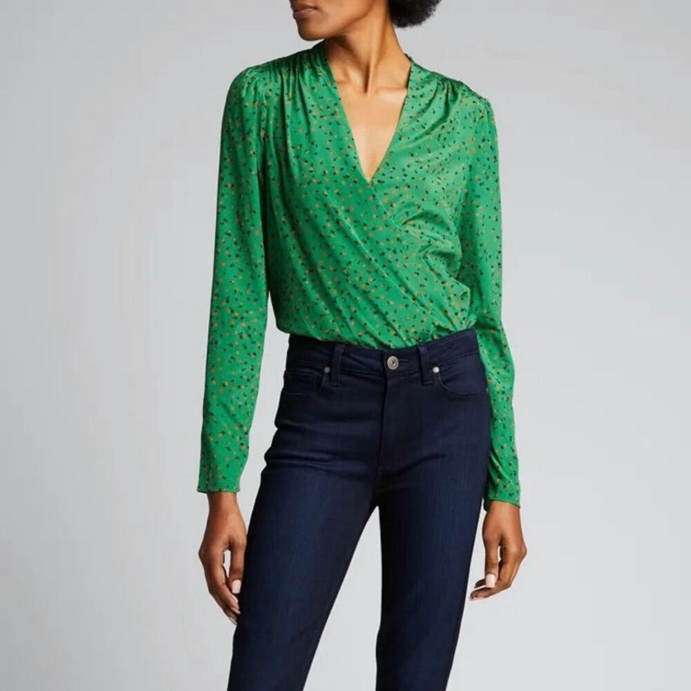 Veronica Beard Saanvi Green Floral Silk Blouse Size 6